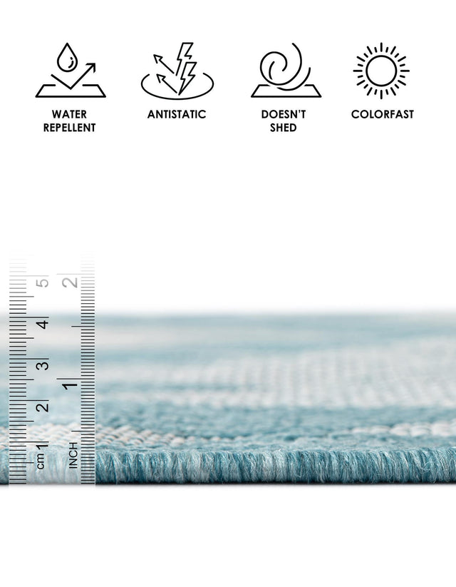 Aqua 4' 1 x 6' 1 Outdoor Modern Rectangle Area Rug Weather Resistant for Patio, Deck, Terrace, Balcony, Porch 100% Polypropylene Modern Outside Carpet for Sale at Rug Engine