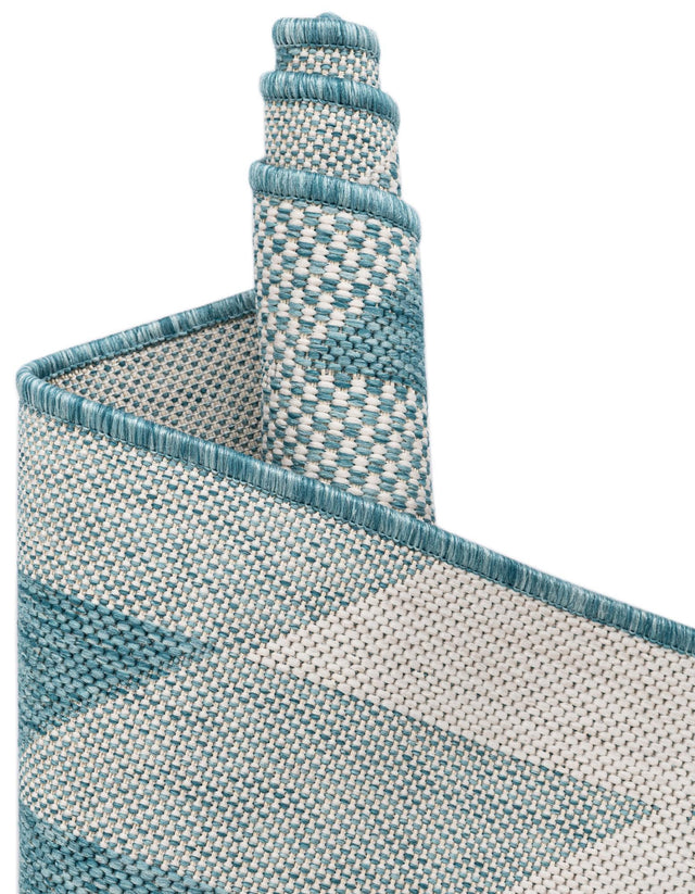Aqua 4' 1 x 6' 1 Outdoor Modern Rectangle Area Rug Weather Resistant for Patio, Deck, Terrace, Balcony, Porch 100% Polypropylene Modern Outside Carpet for Sale at Rug Engine