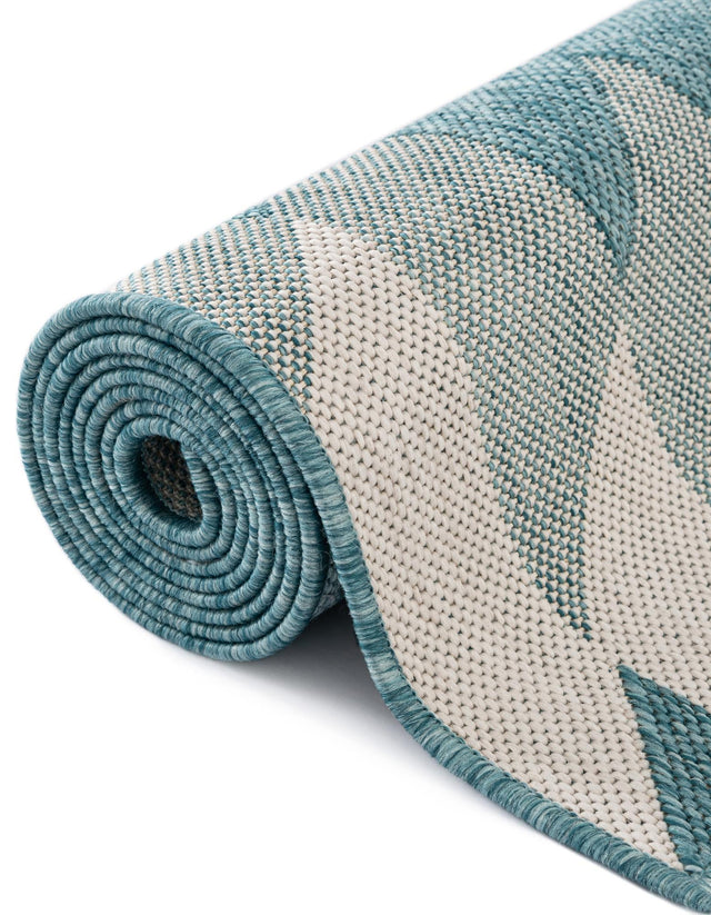 Aqua 4' 1 x 6' 1 Outdoor Modern Rectangle Area Rug Weather Resistant for Patio, Deck, Terrace, Balcony, Porch 100% Polypropylene Modern Outside Carpet for Sale at Rug Engine