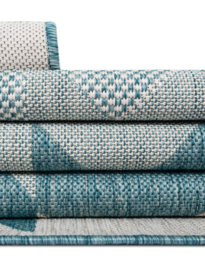 Aqua 4' 1 x 6' 1 Outdoor Modern Rectangle Area Rug Weather Resistant for Patio, Deck, Terrace, Balcony, Porch 100% Polypropylene Modern Outside Carpet for Sale at Rug Engine