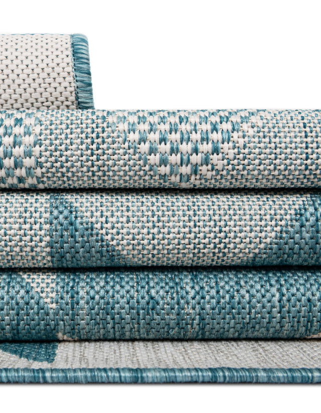 Aqua 4' 1 x 6' 1 Outdoor Modern Rectangle Area Rug Weather Resistant for Patio, Deck, Terrace, Balcony, Porch 100% Polypropylene Modern Outside Carpet for Sale at Rug Engine