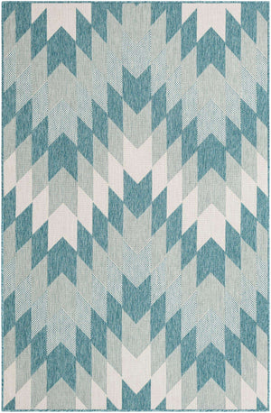 Aqua 5' 3 x 8' Outdoor Modern Rectangle Area Rug Weather Resistant for Patio, Deck, Terrace, Balcony, Porch 100% Polypropylene Modern Outside Carpet for Sale at Rug Engine