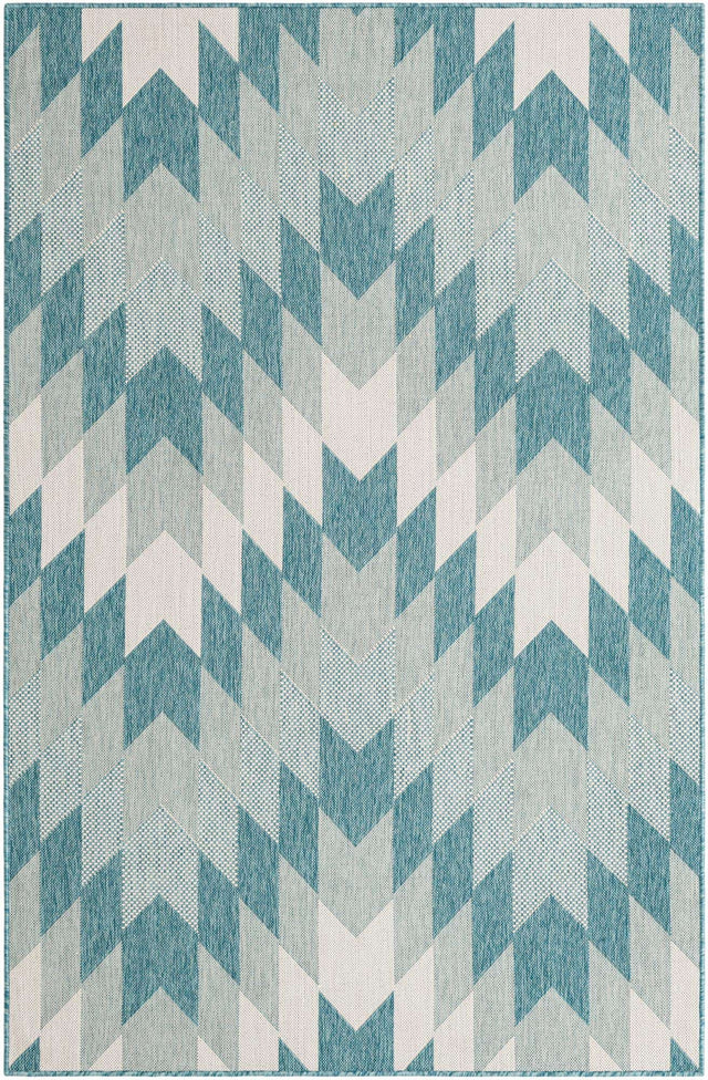 Aqua 5' 3 x 8' Outdoor Modern Rectangle Area Rug Weather Resistant for Patio, Deck, Terrace, Balcony, Porch 100% Polypropylene Modern Outside Carpet for Sale at Rug Engine