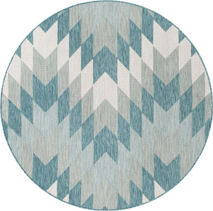Aqua 6' 1 x 6' 1 Outdoor Modern Round Area Rug Weather Resistant for Patio, Deck, Terrace, Balcony, Porch 100% Polypropylene Modern Outside Carpet for Sale at Rug Engine
