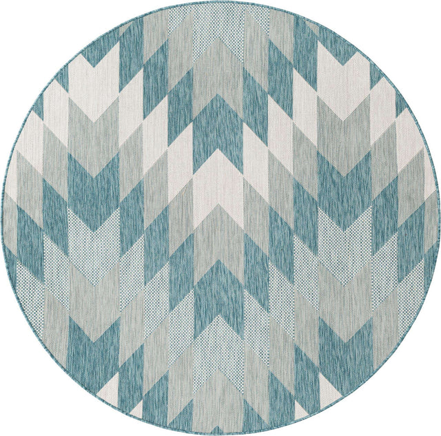 Aqua 6' 1 x 6' 1 Outdoor Modern Round Area Rug Weather Resistant for Patio, Deck, Terrace, Balcony, Porch 100% Polypropylene Modern Outside Carpet for Sale at Rug Engine
