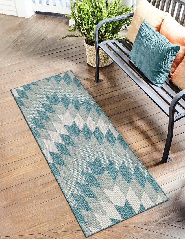 Aqua 2' x 4' 1 Outdoor Modern Runner Area Rug Weather Resistant for Patio, Deck, Terrace, Balcony, Porch 100% Polypropylene Modern Outside Carpet for Sale at Rug Engine