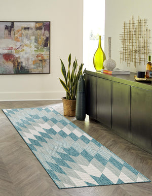 Aqua 2' x 8' Outdoor Modern Runner Area Rug Weather Resistant for Patio, Deck, Terrace, Balcony, Porch 100% Polypropylene Modern Outside Carpet for Sale at Rug Engine