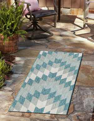 Aqua 2' x 6' 1 Outdoor Modern Runner Area Rug Weather Resistant for Patio, Deck, Terrace, Balcony, Porch 100% Polypropylene Modern Outside Carpet for Sale at Rug Engine