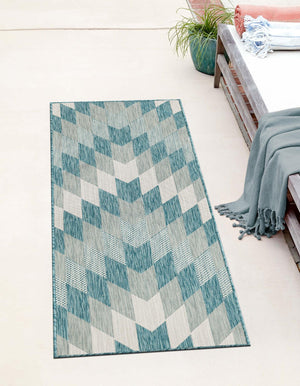 Aqua 2' x 6' 1 Outdoor Modern Runner Area Rug Weather Resistant for Patio, Deck, Terrace, Balcony, Porch 100% Polypropylene Modern Outside Carpet for Sale at Rug Engine