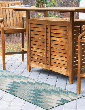 Aqua 2' x 6' 1 Outdoor Modern Runner Area Rug Weather Resistant for Patio, Deck, Terrace, Balcony, Porch 100% Polypropylene Modern Outside Carpet for Sale at Rug Engine