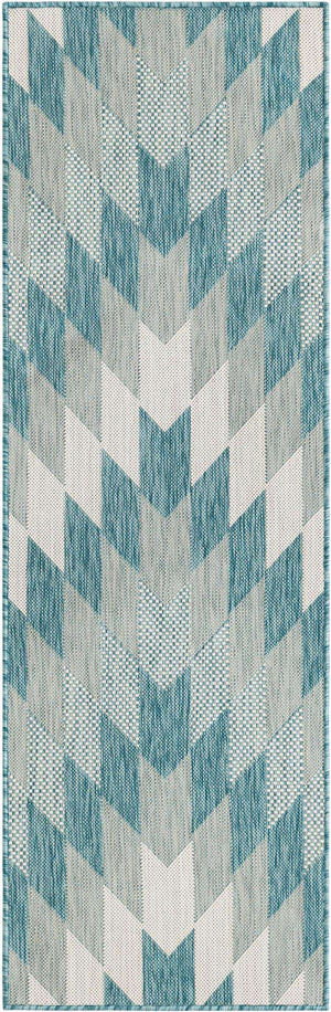 Aqua 2' x 6' 1 Outdoor Modern Runner Area Rug Weather Resistant for Patio, Deck, Terrace, Balcony, Porch 100% Polypropylene Modern Outside Carpet for Sale at Rug Engine