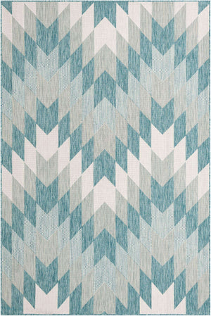 Aqua 6' 1 x 9' Outdoor Modern Rectangle Area Rug Weather Resistant for Patio, Deck, Terrace, Balcony, Porch 100% Polypropylene Modern Outside Carpet for Sale at Rug Engine