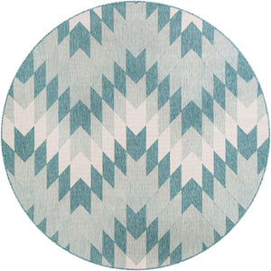 Aqua 7' 10 x 7' 10 Outdoor Modern Round Area Rug Weather Resistant for Patio, Deck, Terrace, Balcony, Porch 100% Polypropylene Modern Outside Carpet for Sale at Rug Engine