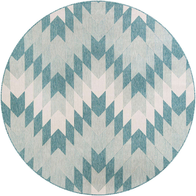 Aqua 7' 10 x 7' 10 Outdoor Modern Round Area Rug Weather Resistant for Patio, Deck, Terrace, Balcony, Porch 100% Polypropylene Modern Outside Carpet for Sale at Rug Engine