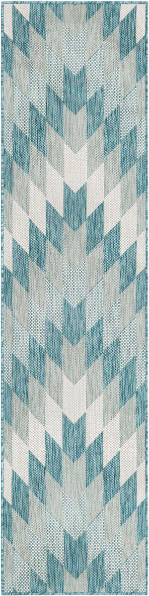 Aqua 2' x 8' Outdoor Modern Runner Area Rug Weather Resistant for Patio, Deck, Terrace, Balcony, Porch 100% Polypropylene Modern Outside Carpet for Sale at Rug Engine