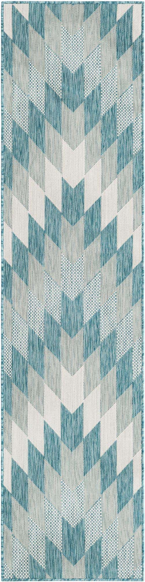 Aqua 2' x 8' Outdoor Modern Runner Area Rug Weather Resistant for Patio, Deck, Terrace, Balcony, Porch 100% Polypropylene Modern Outside Carpet for Sale at Rug Engine