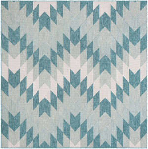 Aqua 7' 10 x 7' 10 Outdoor Modern Square Area Rug Weather Resistant for Patio, Deck, Terrace, Balcony, Porch 100% Polypropylene Modern Outside Carpet for Sale at Rug Engine