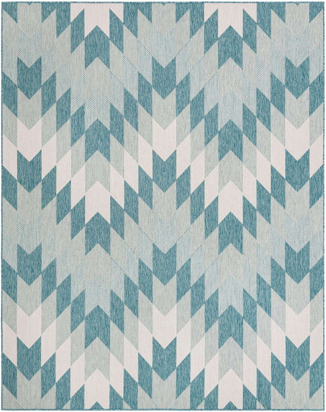 Aqua 7' 10 x 10' Outdoor Modern Rectangle Area Rug Weather Resistant for Patio, Deck, Terrace, Balcony, Porch 100% Polypropylene Modern Outside Carpet for Sale at Rug Engine