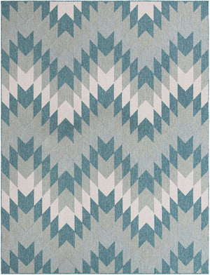 Aqua 9' x 12' Outdoor Modern Rectangle Area Rug Weather Resistant for Patio, Deck, Terrace, Balcony, Porch 100% Polypropylene Modern Outside Carpet for Sale at Rug Engine