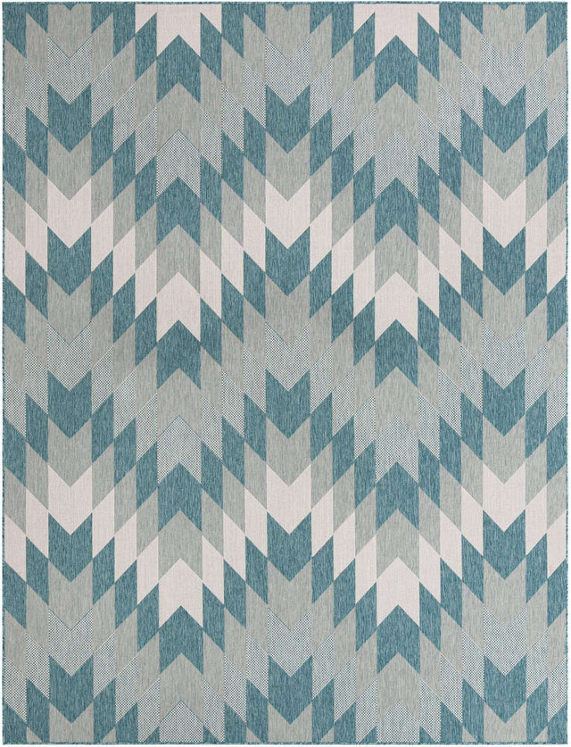 Aqua 9' x 12' Outdoor Modern Rectangle Area Rug Weather Resistant for Patio, Deck, Terrace, Balcony, Porch 100% Polypropylene Modern Outside Carpet for Sale at Rug Engine