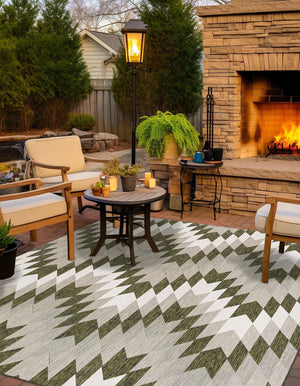 Green 10' x 10' Outdoor Modern Square Area Rug Weather Resistant for Patio, Deck, Terrace, Balcony, Porch 100% Polypropylene Modern Outside Carpet for Sale at Rug Engine
