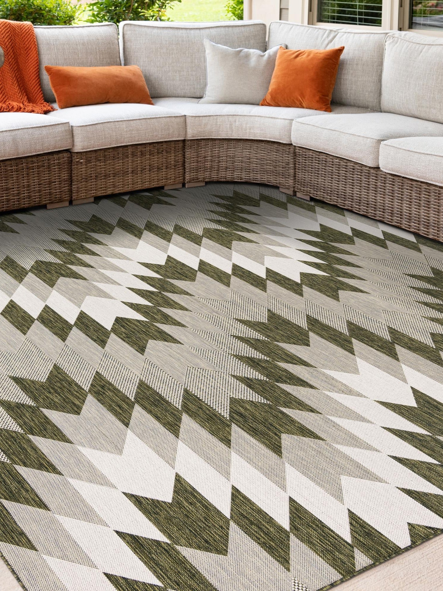 Green 10' x 10' Outdoor Modern Square Area Rug Weather Resistant for Patio, Deck, Terrace, Balcony, Porch 100% Polypropylene Modern Outside Carpet for Sale at Rug Engine