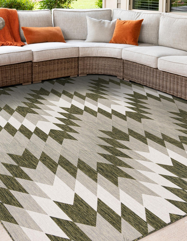 Green 10' x 10' Outdoor Modern Square Area Rug Weather Resistant for Patio, Deck, Terrace, Balcony, Porch 100% Polypropylene Modern Outside Carpet for Sale at Rug Engine