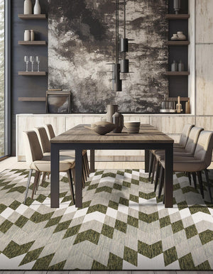 Green 10' x 10' Outdoor Modern Square Area Rug Weather Resistant for Patio, Deck, Terrace, Balcony, Porch 100% Polypropylene Modern Outside Carpet for Sale at Rug Engine