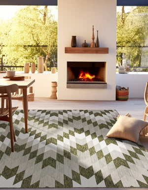 Green 12' x 12' Outdoor Modern Square Area Rug Weather Resistant for Patio, Deck, Terrace, Balcony, Porch 100% Polypropylene Modern Outside Carpet for Sale at Rug Engine