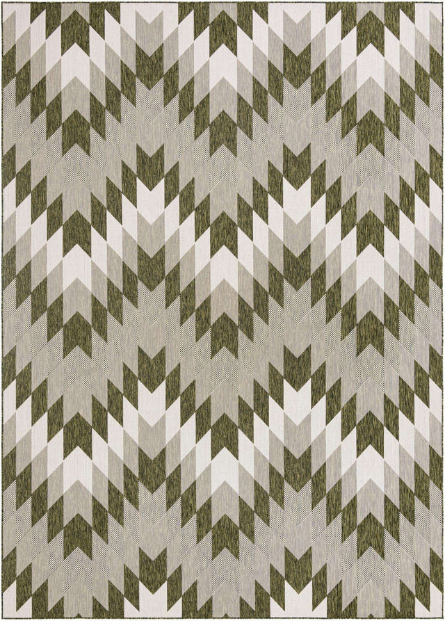 Green 10' x 14' 1 Outdoor Modern Rectangle Area Rug Weather Resistant for Patio, Deck, Terrace, Balcony, Porch 100% Polypropylene Modern Outside Carpet for Sale at Rug Engine