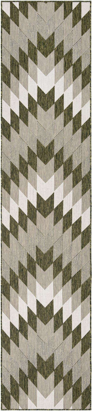 Green 2' 7 x 12' Outdoor Modern Runner Area Rug Weather Resistant for Patio, Deck, Terrace, Balcony, Porch 100% Polypropylene Modern Outside Carpet for Sale at Rug Engine