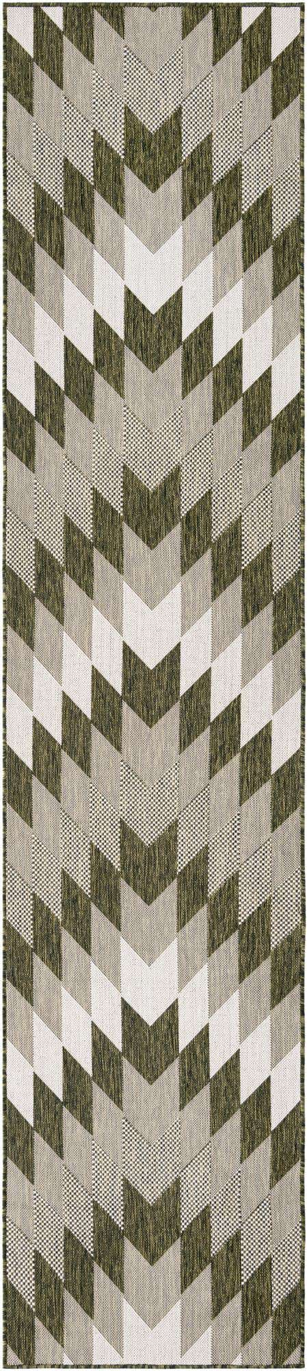 Green 2' 7 x 12' Outdoor Modern Runner Area Rug Weather Resistant for Patio, Deck, Terrace, Balcony, Porch 100% Polypropylene Modern Outside Carpet for Sale at Rug Engine