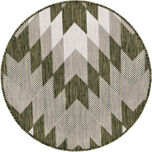 Green 3' 1 x 3' 1 Outdoor Modern Round Area Rug Weather Resistant for Patio, Deck, Terrace, Balcony, Porch 100% Polypropylene Modern Outside Carpet for Sale at Rug Engine