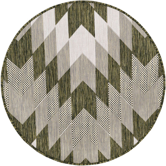 Green 3' 1 x 3' 1 Outdoor Modern Round Area Rug Weather Resistant for Patio, Deck, Terrace, Balcony, Porch 100% Polypropylene Modern Outside Carpet for Sale at Rug Engine