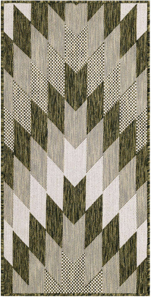 Green 2' x 4' 1 Outdoor Modern Runner Area Rug Weather Resistant for Patio, Deck, Terrace, Balcony, Porch 100% Polypropylene Modern Outside Carpet for Sale at Rug Engine