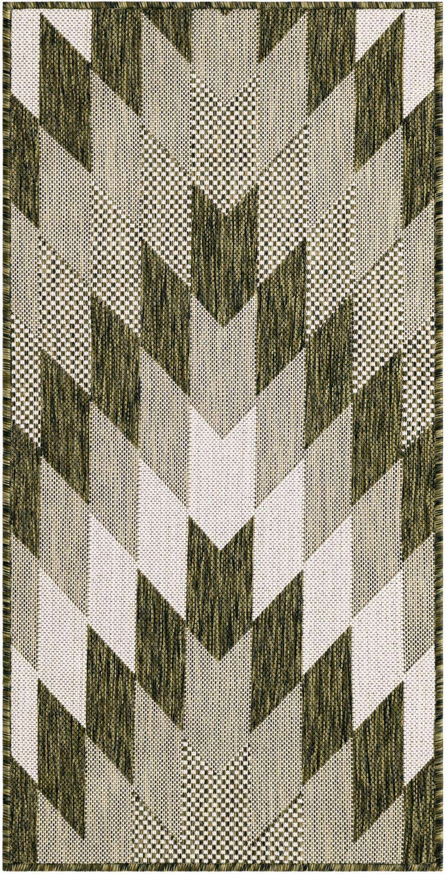 Green 2' x 4' 1 Outdoor Modern Runner Area Rug Weather Resistant for Patio, Deck, Terrace, Balcony, Porch 100% Polypropylene Modern Outside Carpet for Sale at Rug Engine