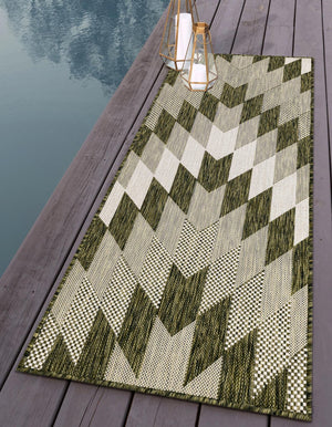 Green 2' x 8' Outdoor Modern Runner Area Rug Weather Resistant for Patio, Deck, Terrace, Balcony, Porch 100% Polypropylene Modern Outside Carpet for Sale at Rug Engine