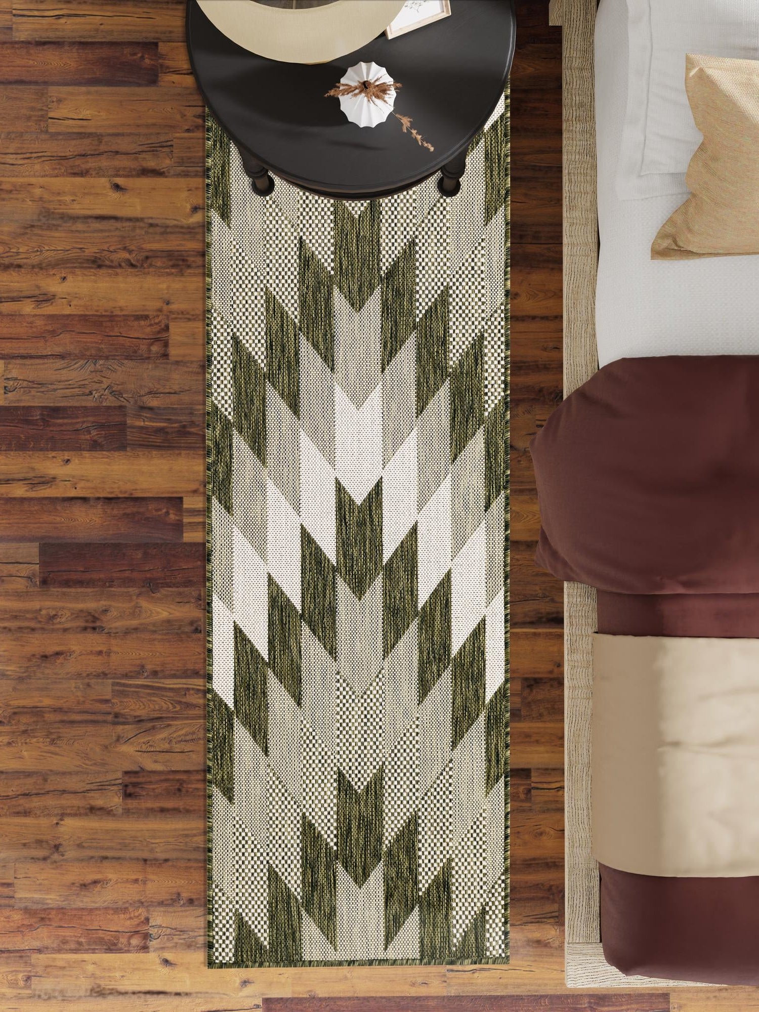 Green 2' x 4' 1 Outdoor Modern Runner Area Rug Weather Resistant for Patio, Deck, Terrace, Balcony, Porch 100% Polypropylene Modern Outside Carpet for Sale at Rug Engine