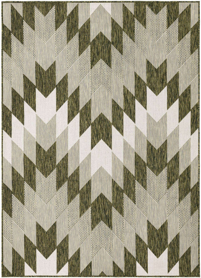 Green 5' 3 x 7' 1 Outdoor Modern Rectangle Area Rug Weather Resistant for Patio, Deck, Terrace, Balcony, Porch 100% Polypropylene Modern Outside Carpet for Sale at Rug Engine