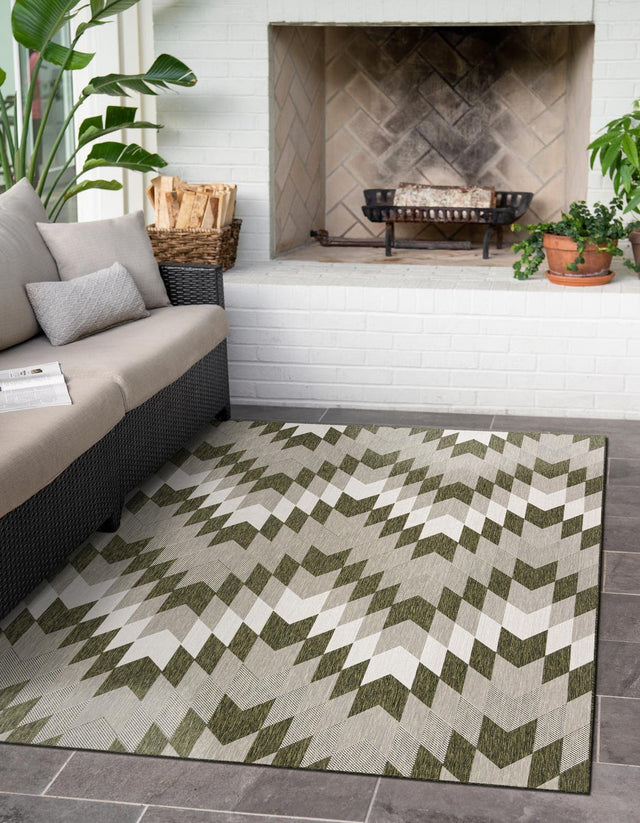 Green 5' 3 x 8' Outdoor Modern Rectangle Area Rug Weather Resistant for Patio, Deck, Terrace, Balcony, Porch 100% Polypropylene Modern Outside Carpet for Sale at Rug Engine