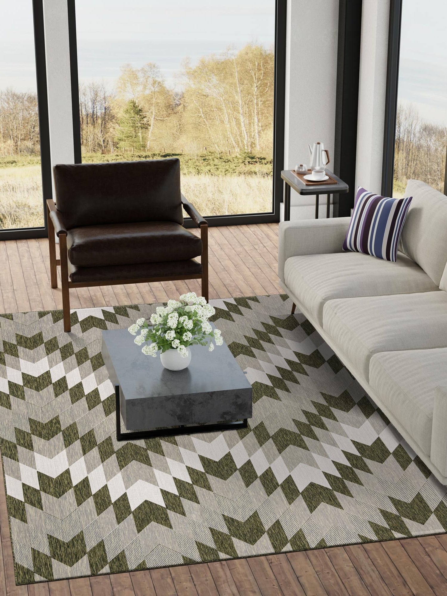 Green 10' x 14' 1 Outdoor Modern Rectangle Area Rug Weather Resistant for Patio, Deck, Terrace, Balcony, Porch 100% Polypropylene Modern Outside Carpet for Sale at Rug Engine