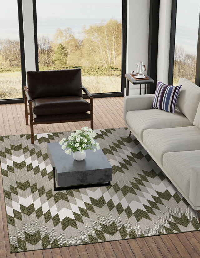 Green 5' 3 x 8' Outdoor Modern Rectangle Area Rug Weather Resistant for Patio, Deck, Terrace, Balcony, Porch 100% Polypropylene Modern Outside Carpet for Sale at Rug Engine