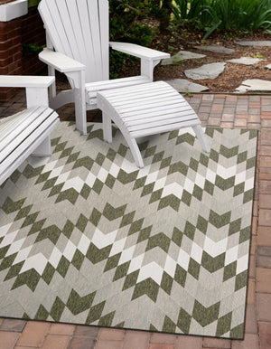 Green 4' 1 x 6' 1 Outdoor Modern Rectangle Area Rug Weather Resistant for Patio, Deck, Terrace, Balcony, Porch 100% Polypropylene Modern Outside Carpet for Sale at Rug Engine