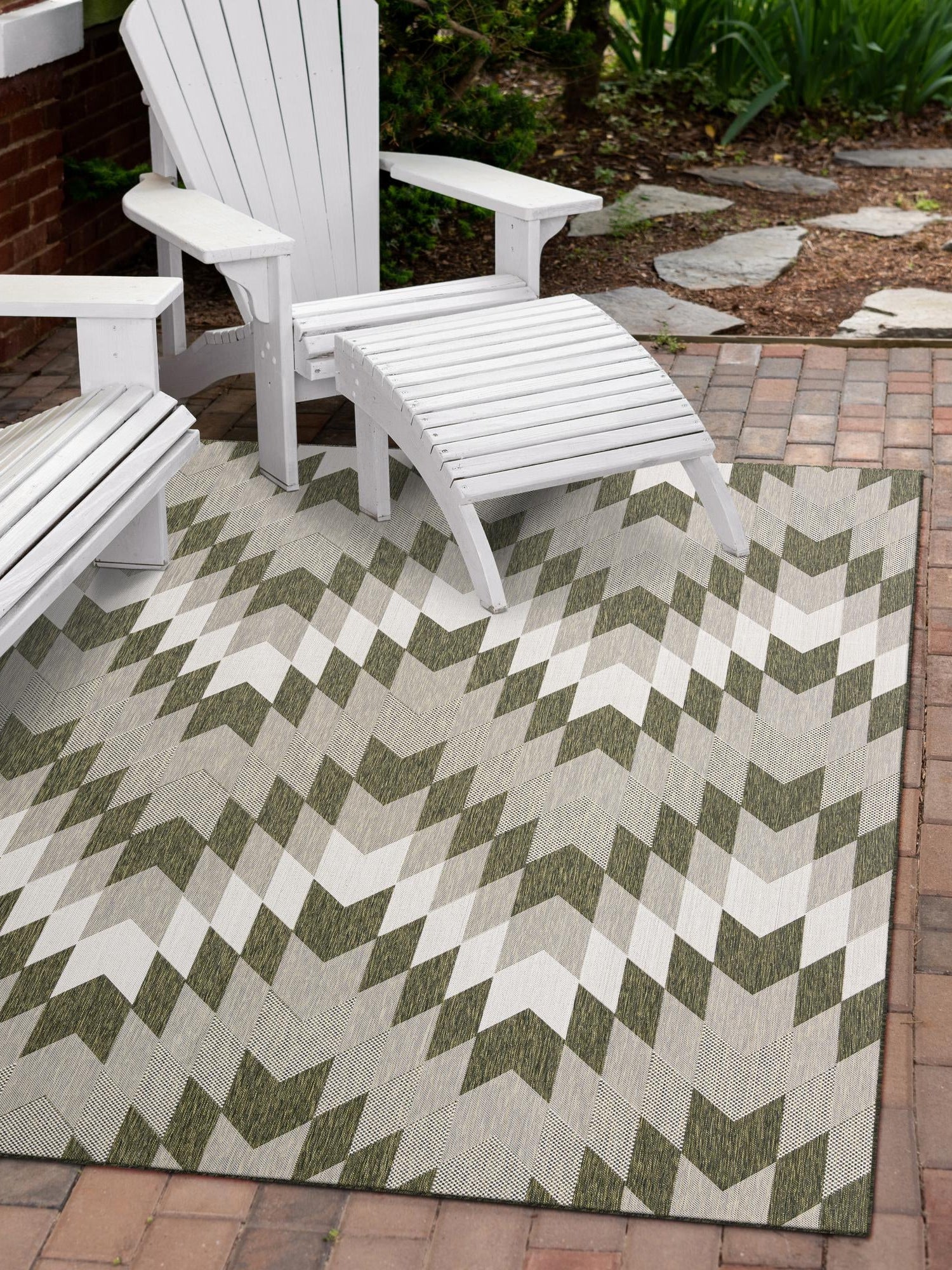 Green 7' 10 x 10' Outdoor Modern Rectangle Area Rug Weather Resistant for Patio, Deck, Terrace, Balcony, Porch 100% Polypropylene Modern Outside Carpet for Sale at Rug Engine