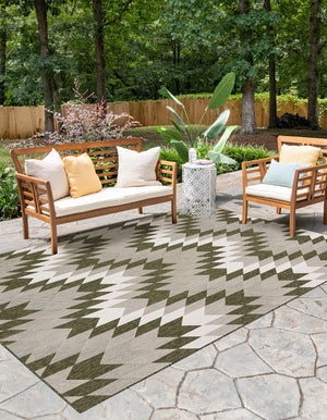 Green 4' 1 x 6' 1 Outdoor Modern Rectangle Area Rug Weather Resistant for Patio, Deck, Terrace, Balcony, Porch 100% Polypropylene Modern Outside Carpet for Sale at Rug Engine