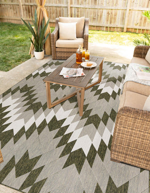 Green 5' 3 x 7' 1 Outdoor Modern Rectangle Area Rug Weather Resistant for Patio, Deck, Terrace, Balcony, Porch 100% Polypropylene Modern Outside Carpet for Sale at Rug Engine