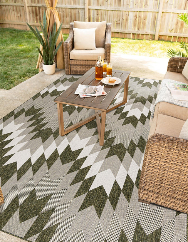 Green 5' 3 x 7' 1 Outdoor Modern Rectangle Area Rug Weather Resistant for Patio, Deck, Terrace, Balcony, Porch 100% Polypropylene Modern Outside Carpet for Sale at Rug Engine
