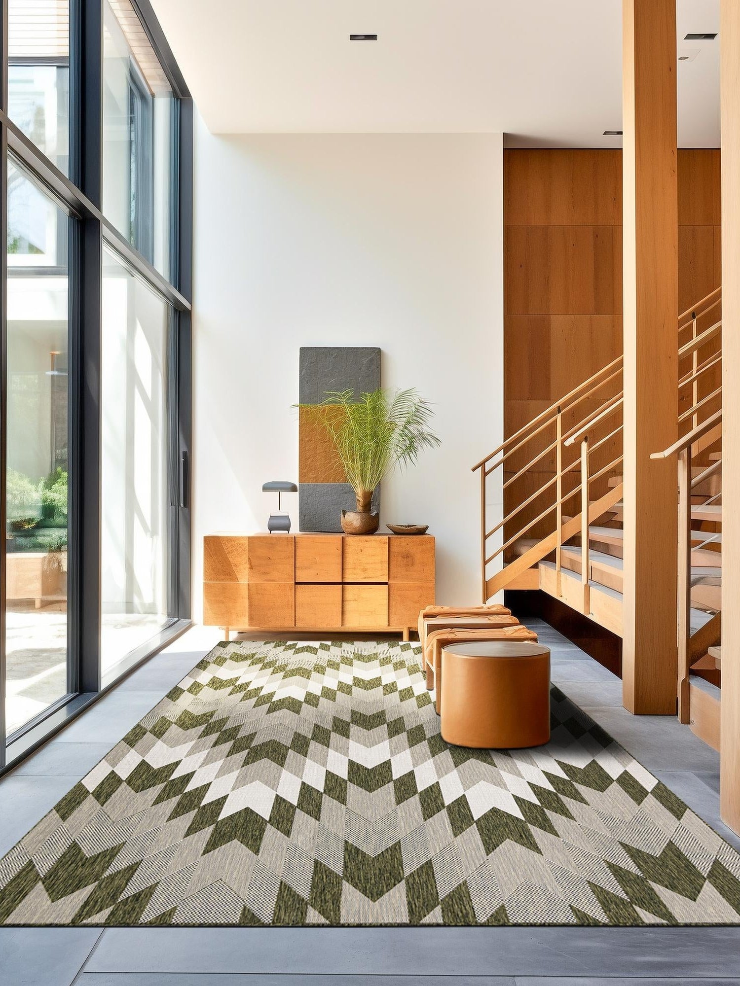 Green 10' x 14' 1 Outdoor Modern Rectangle Area Rug Weather Resistant for Patio, Deck, Terrace, Balcony, Porch 100% Polypropylene Modern Outside Carpet for Sale at Rug Engine