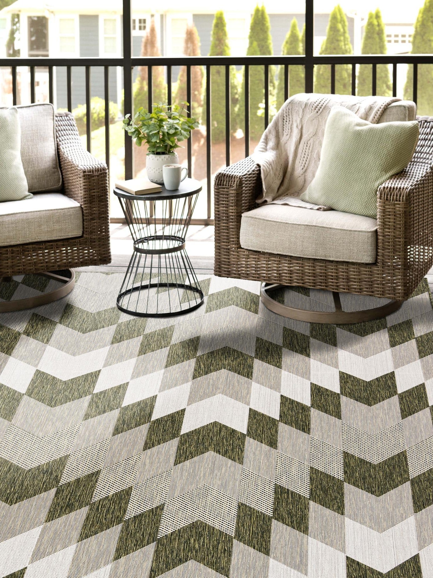 Green 5' 3 x 8' Outdoor Modern Rectangle Area Rug Weather Resistant for Patio, Deck, Terrace, Balcony, Porch 100% Polypropylene Modern Outside Carpet for Sale at Rug Engine