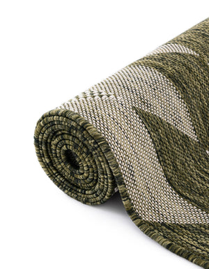 Green 4' 1 x 6' 1 Outdoor Modern Rectangle Area Rug Weather Resistant for Patio, Deck, Terrace, Balcony, Porch 100% Polypropylene Modern Outside Carpet for Sale at Rug Engine